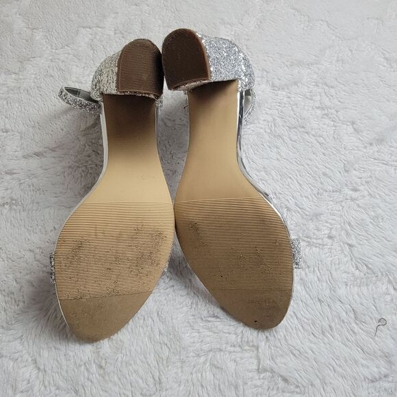 MADDEN GIRL Heels Women's 8.5 Silver Glitter Sparkle Open Toe Prom Wedding Eveni - Picture 12 of 14